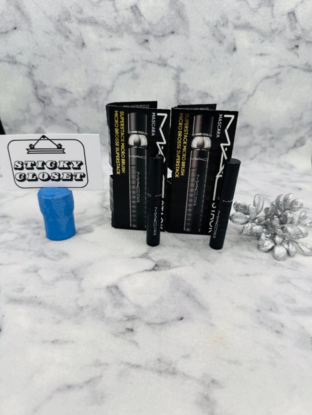 MAC Beauty Gift Set-Stack Mascara SuperStack Mega Brush Black,Travel-2pc-NEW
